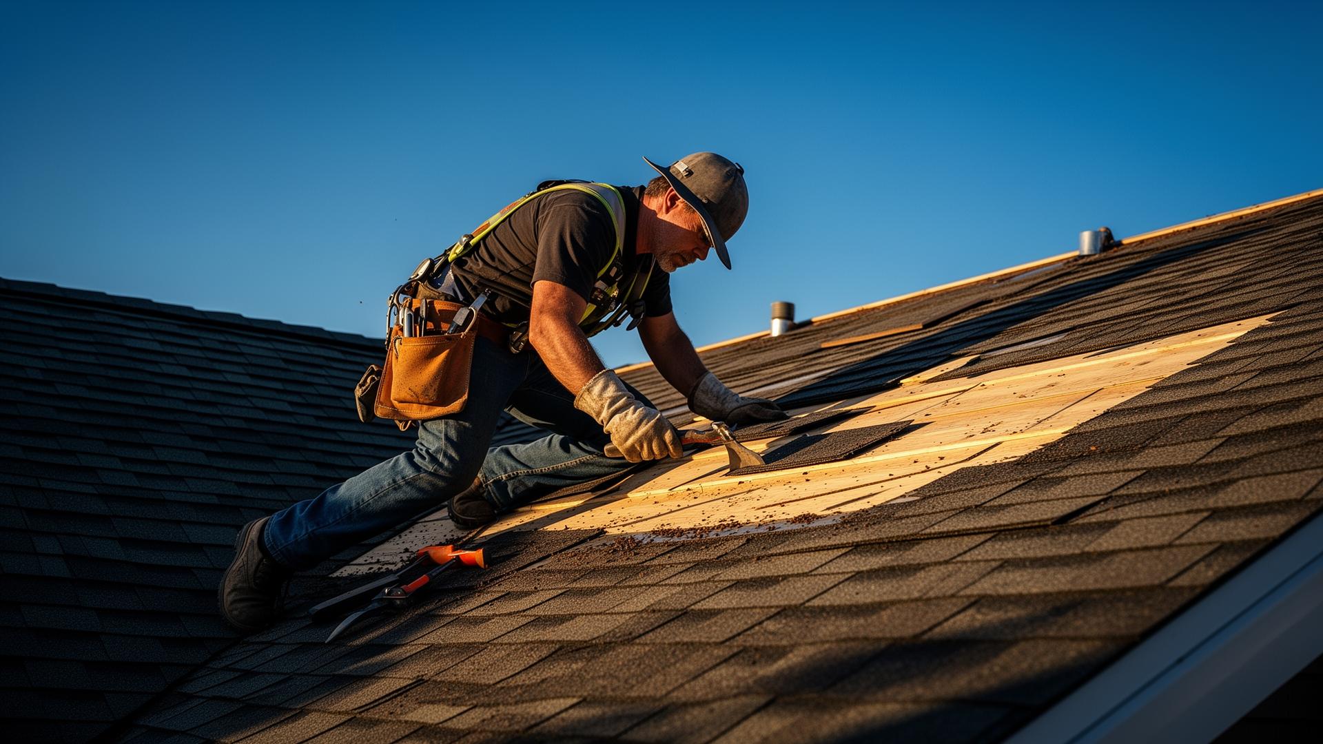 Professional roofer working on a roof in Calgary